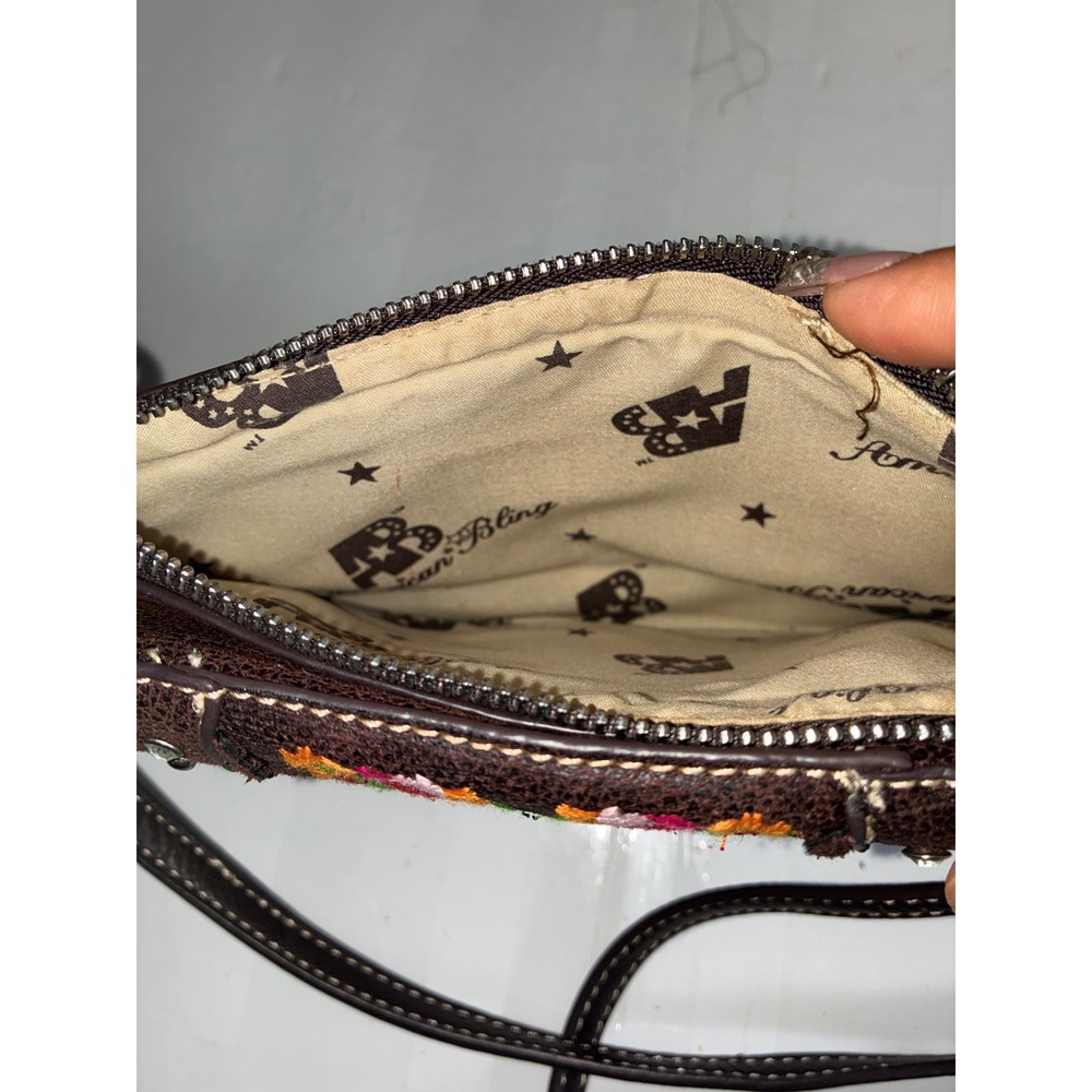 American Bling Montana West Brown Floral Embroidered Rhinestone Crossbody Purse - Picture 4 of 9